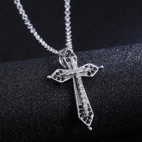 2ct Mens Diamond Cross Necklace 14K White Gold Chain Christian Jesus 18